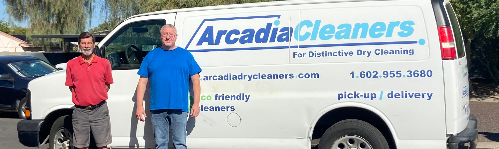 Arcadia Cleaners pick up and delivery drivers with van